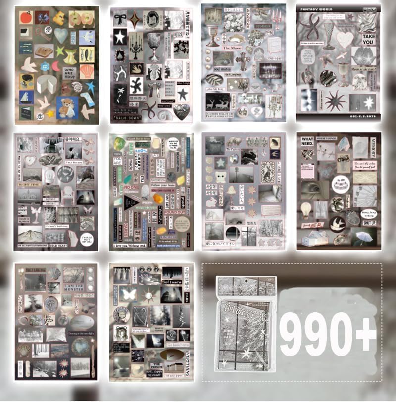 Japanese Sticker Book,990 Pcs Nature Landscape Themed Comic Retro Stickers Book for DIY Cute Scrapbooking Journaling Handbook Material Decoration