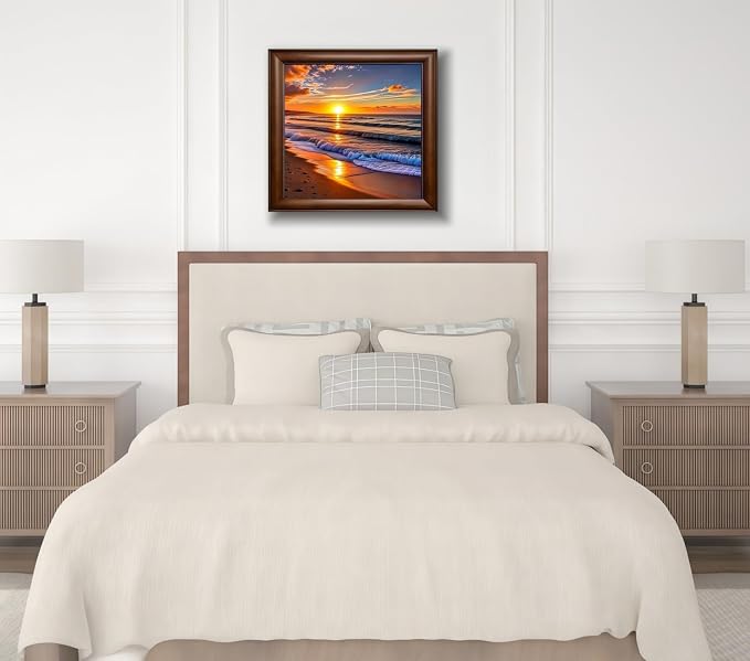 5D Diamond Painting Kits for Adults,Sunset Landscape Beach Diamond Art Kits | Full Drill Round Gem Art Paint by Diamonds Dots Crafts Kits for Home Wall Decor 13.7x13.7inch