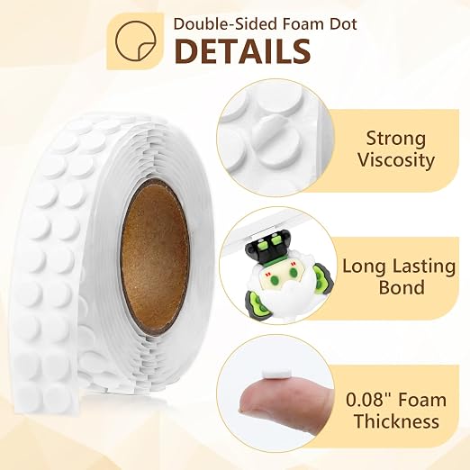 400 PCS 2mm Double Sided Foam Dots 0.3" Foam Round Dots 3D Foam Tape Craft Double Sided Dual Adhesive Foam Mounts Foam Pop Dots For Art Crafts Diy Handmade Scrapbook(White,0.3" Diameter,2mm Thick)
