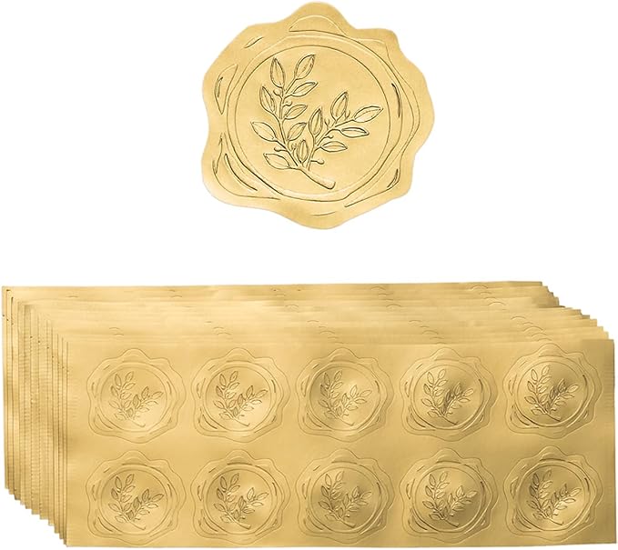 300 Pieces Embossed Gold Foil Stickers, Gold Olive Branch