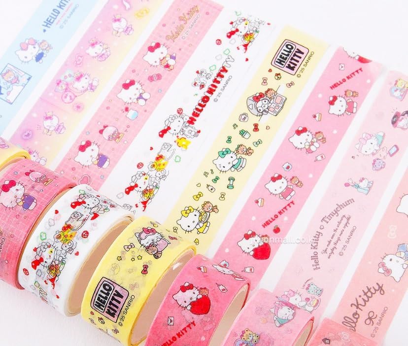 Cute Masking Tape, Washi Tape Set, 8 Pack, 0.6 Inch Wide (Pink)