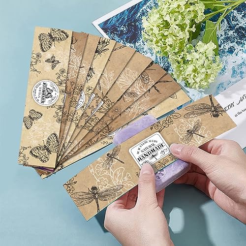 PH PandaHall 90PCS Soap Packaging Paper, 9 Styles Insect Soap Paper Tag Vertical Soap Kraft Paper Tag Soap Sleeves Covers for Handmade Soap Lotion Bars Bath Gift Wrapping, 8.2x1.9inch