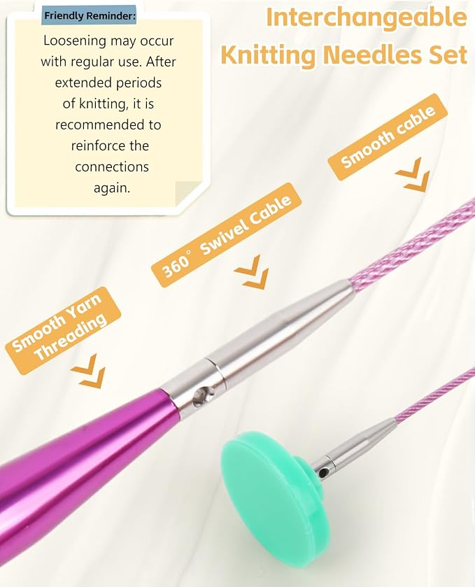 Aeelike Interchangeable Knitting Circular Needles 3-10.0mm, Purple Heart | Aluminum Interchangeable Knitting Needles with 4 Cables, Smooth Complete Needles Set for Socks Blankets Sweaters, Ideal Gift