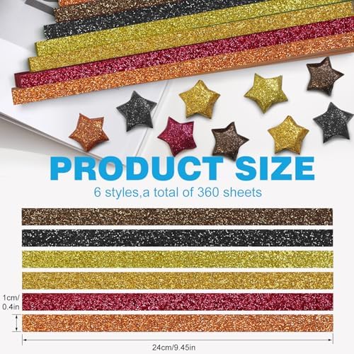 FoDau770 Glitter Star Paper Strips - 360 Sheet, 6 Colors