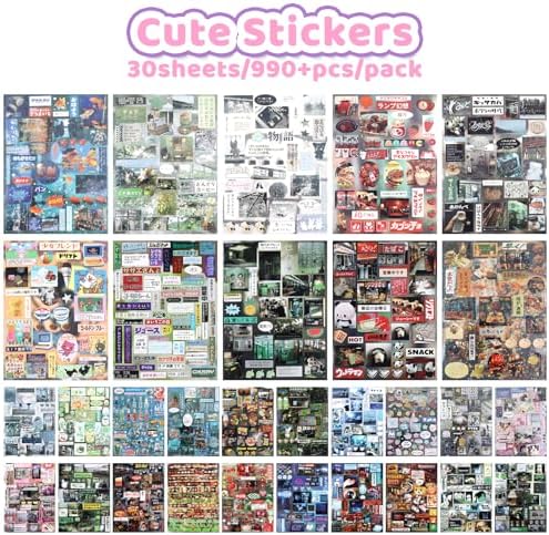30 Sheets Japanese Sticker Book Manga 990Pcs Scrapbook Stickers Cute Korean Stickers for Journaling Scrapbooking Cartoon Sticker Book for Kids Adult DIY Comic Books
