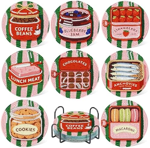 CRZMODE 8 Pcs Diamond Art Coasters Kits, Food Diamond Painting Coasters