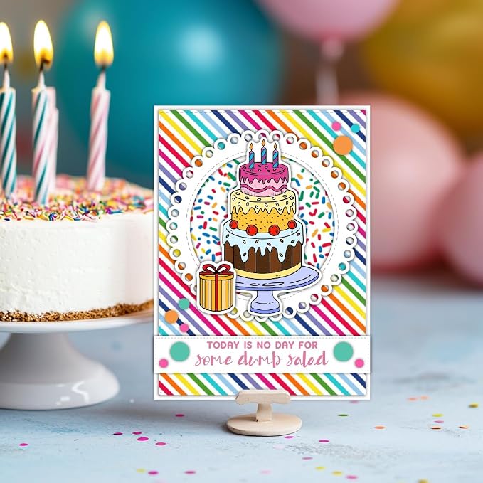 51Pcs Happy Birthday Clear Stamps and Dies for Card Making Metal Cutting Die Sets Birthday Wishes Cake Gift Die Cuts for DIY Crafting Album Paper Scrapbooking