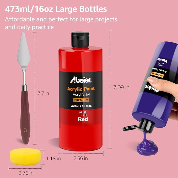 ABEIER Large Bulk Acrylic Paint Set, 15 x 16 fl oz, Non-Toxic