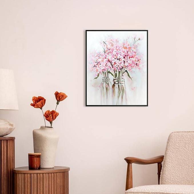 Diamond Art Kits for Adults,Pink Flowers Diamond Painting Kits 12x16in