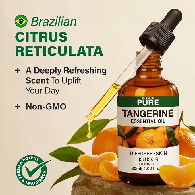 Kukka 100% Pure Tangerine Essential Oil for Skin, Diffuser, 1.02 Fl Oz | Tangerine Oil for Aromatherapy, Body Care, DIY Perfume, Sweet Citrus Scent for Relaxation & Restful Nights