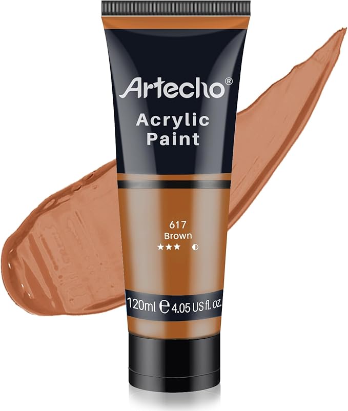 Artecho Brown Acrylic Paint 120ml /4.05oz /4.05oz Tube | Semi Glossy Finish, High Pigment Rich Color Craft Paint for Canvas, Rocks, Wood, Fabric, Ceramic, Non-Toxic