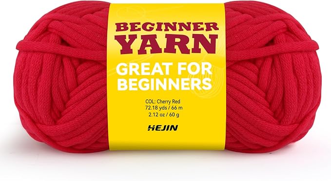 60g Cherry Red Yarn for Crocheting and Knitting;66m (72yds) Cotton Yarn for Beginners with Easy-to-See Stitches;Worsted-Weight Medium #4;Cotton-Nylon Blend Yarn for Beginners Crochet Kit Making