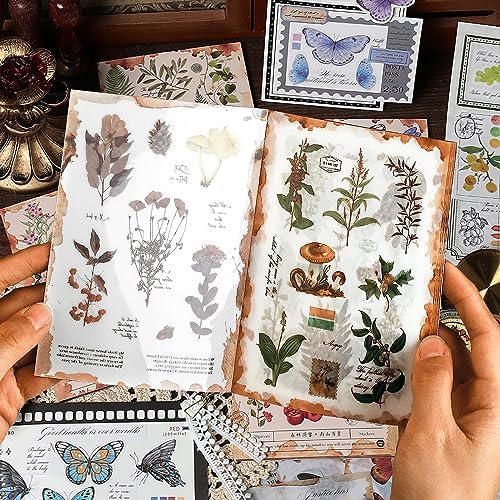 Yoksas 20 Sheets Vintage Nature Plants Washi Stickers, Ephemera Stickers Book,Botanical Stickers for Scrapbooking Bullet Journaling