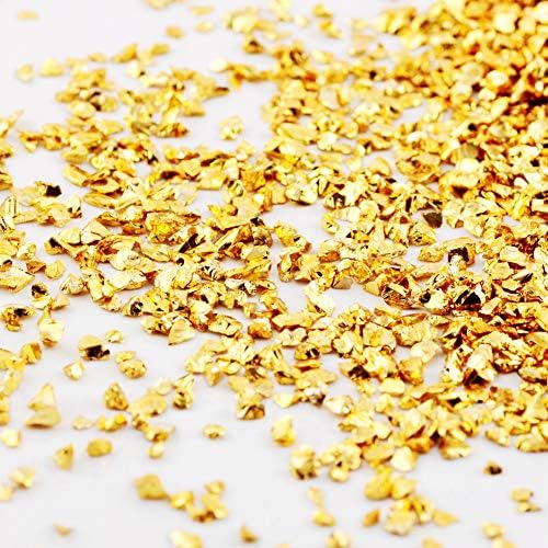 Crushed Glass Irregular Metallic Chips Sprinkles Chunky Glitter Gold Plated 100g 2-4mm for Nail Arts Craft DIY Vase Filler Epoxy Resin Mold Scrapbooking Jewelry Making Decoration (Gold, 2-4mm)