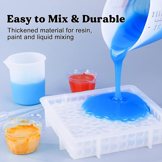 LET'S RESIN Silicone Measuring Cups, 450 ml and 100 ml Mixing Kit | Two-Scale Reusable Silicone Cups and Stirring Sticks Are Easy to Clean for Resin Molds, Pigments and Glitter Tumblers