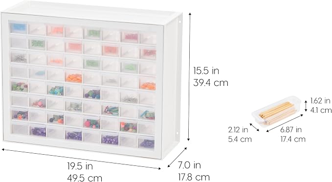 IRIS USA 64-Drawer Screw Organizer, Hardware Storage, Made in USA, White | Wall mountable, Stackable, Art & Craft Supplies, Beads, Gem Stones, Building Bricks, Garage Tool Storage