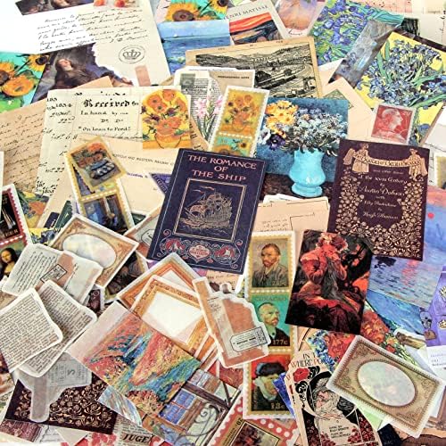 TIYPKE 200pcs Artistic Stickers for Journaling Supplies - Aesthetic Vintage Paper for Scrapbooking, Planners, Notebook, DIY Craft Kits, Postage Stamp Journal