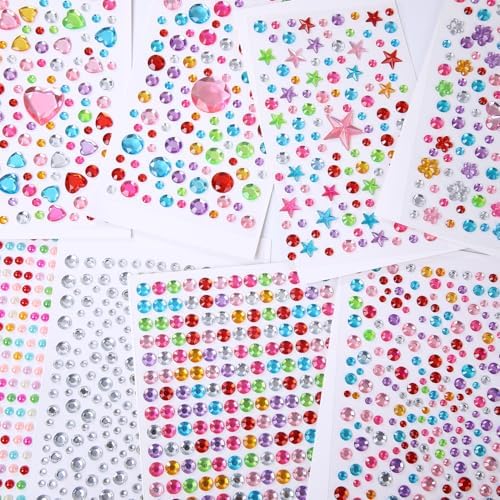 Gem Stickers for Crafting, Face, Eye, and Body Makeup, DIY Decoration, Kids' Rewards (Gem Stickers A 8 Sheets)