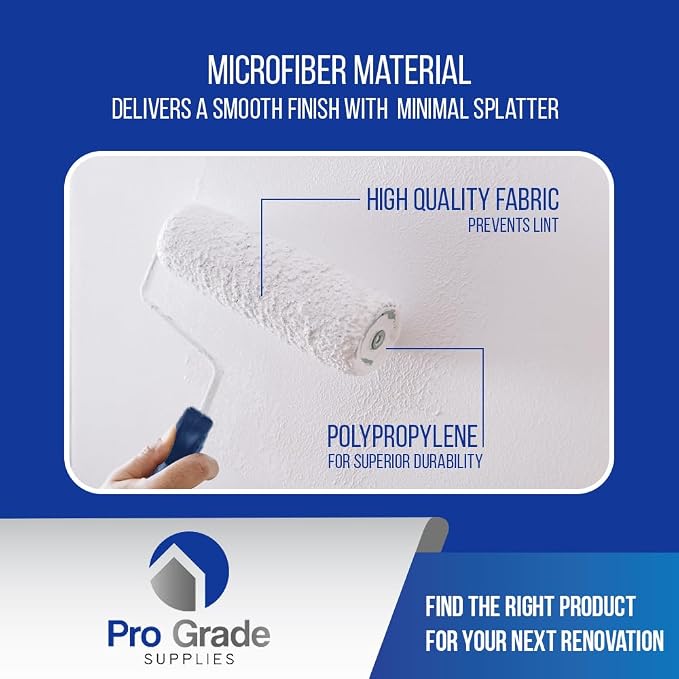Pro Grade Paint Roller Kit, Paint Brushes, 4" & 9" Roller Covers for Walls | 10-piece set includes 2 frames & tray | Interior & exterior | Ceilings & trim | Smooth to semi-rough surfaces