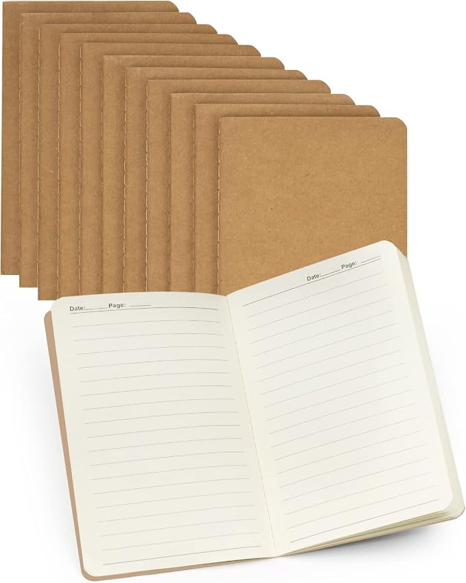 Gwybkq Pocket Notebooks Small Lined 12 Pack Notepads Bulk Little Journal Set Softcover 3.5 x 5.5 Inches or Men Women Kids Traveler Author, 30 Sheets/60 Pages(Brown Cover)