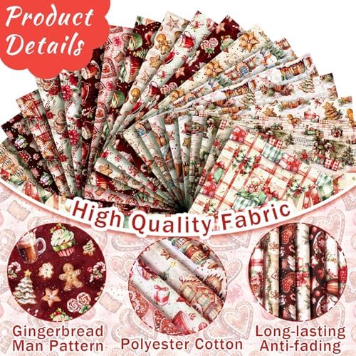 HunnmingRe 20 Pcs 10''x10'' Gingerbread Christmas Quilting Fabric Squares