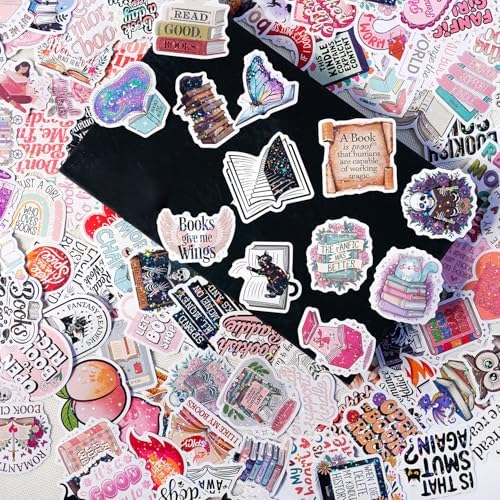 150 Pcs Romance Book Stickers for Kindle, Holographic Reading Sticker Packs for Readers Adult Booktok Women, Glitter Vinyll Waterproof Decals for IPAD Ebook Laptop Journal Scrapbook Waterproof