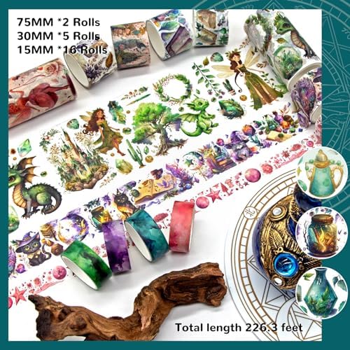 Ieebee 23 Rolls Magic & Fairy Washi Tape Set for Journaling & Scrapbooking