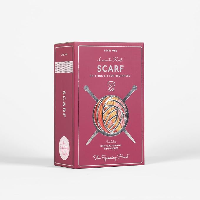 The Spinning Hand Knitting Kit for Beginners Adults – Educator-Designed, Self-Striping Wool Yarn, Bamboo Needles & Video Tutorials (Sunset)