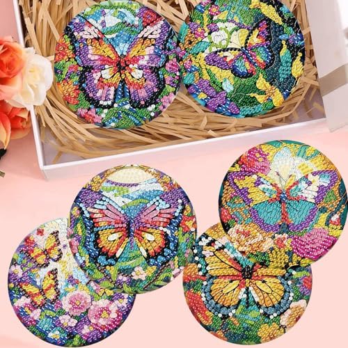 8 Pack Diamond Art Coasters,Butterfly Diamond Painting Coasters Kits