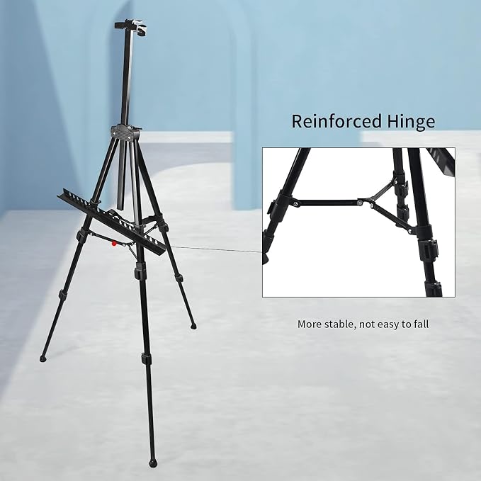 RRFTOK 21-66 Inch Adjustable Art Easel Stand for Painting and Sign, Black | Metal tripod easel with reinforced triangle for poster tripod, sign stand, floor and whiteboard display