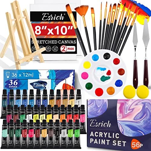 ESRICH 56 PCS Acrylic Paint Canvas Set for Adults with 36 Paint