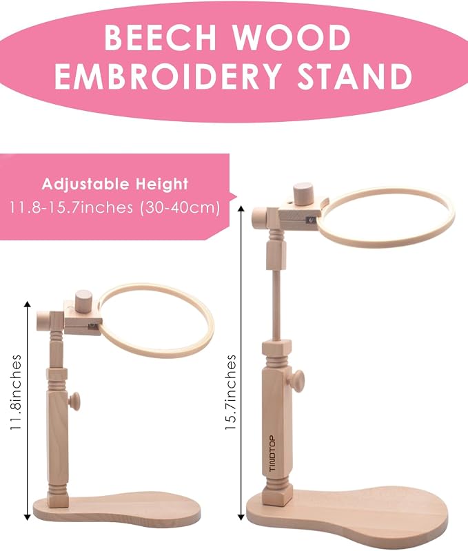 TINDTOP Beech Wood Embroidery Hoop Stand, with 3pcs Embroidery Hoops
