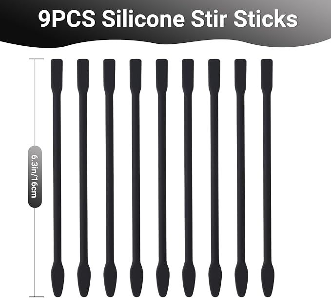 Gartful 9PCS Epoxy Resin Stir Sticks, Large Silicone Mixing Sticks for Resin Art, Reusable Stirring Rods for Paint, Glitter Tumblers, Face Mask, Slime Making, Arts and Crafts Projects, Black