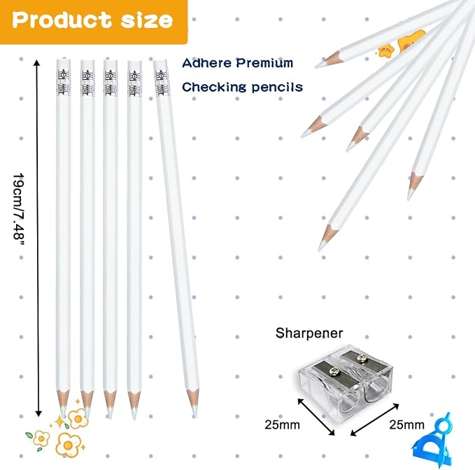 Adhere 25pcs Checking Pencils Erasable colored Pencils Pre-Sharpened #2 HB,for Checking Tests Grading,Map Coloring, editing Office Favors,including a Free sharpener. (White)