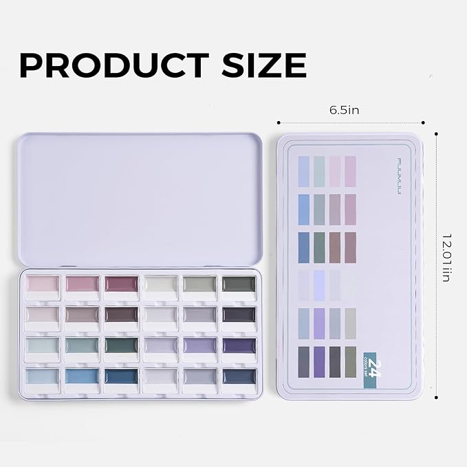 Fuumuui CREAMORA Watercolor Paint Set 24 Color Opaque Semi-Solid Muted Gray Tone Paint | for Soft Gradient, Professional Adult Beginner Artist Supplies for Realistic Landscape Hobbyists Art Painting