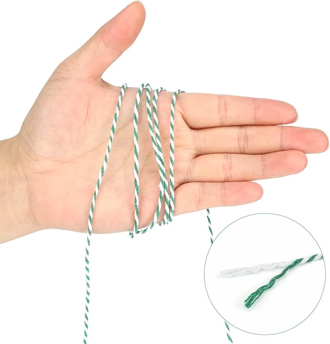 jijAcraft Green and White Twine String, 328 Feet Christmas Bakers Twine String, 2MM Heavy Duty Packing String for DIY Crafts, Christmas Decoration, Gift Wrapping, Craft Wrapping