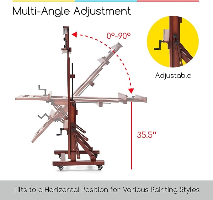 MEEDEN Extra-Large H Frame Easel: Solid Beech Wood Artist Easel for Adults | Professional Heavy Duty Easel with Crank, Movable and Tilting Flat Art Easel Stand for Canvas up to 76.7", Deep Walnut