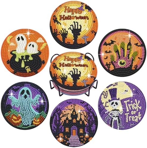 Leatrice 6 PCS Halloween Diamond Art Coasters Kits 4 in Trick or Treat