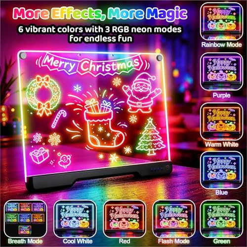 LED Drawing Board with 9 Light Effects, Rechargeable 16" Glow Doodle Note Message Board with Colors, Neon Light Up Drawing Pad Gift Ideas for Kids, Birthday, Christmas with Markers & Tracing Book