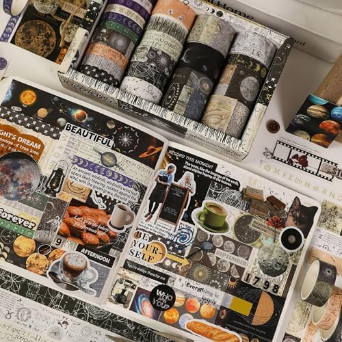 Vintage Washi Tape Set - 24 Rolls Arts Adhesive Tapes Assorted Retro Decorative Masking Tape Sets for Craft, Kids, Scrapbook, DIY, Gift Wrapping (11-Celestial Dreams)