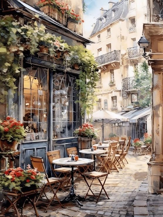Arttoplus Street Cafe Paint by Numbers Kit for Adults Beginner 16x20 inch | Landscape Adult Paint by Number Kits on Canvas, Diy Oil Painting by Number for Gift Home Wall Decor (Without Frame)