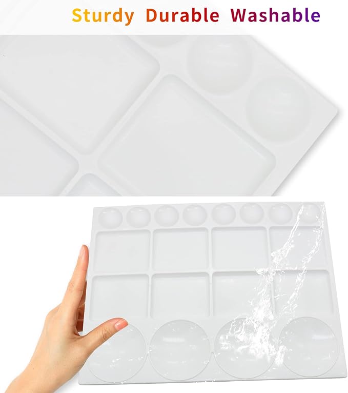 20 Well Watercolor Paint Tray Palette Pallet Acrylic Painting Mixing Plastic Artist Large Square Palette, 13 x 10 Inches, White, 1PCS