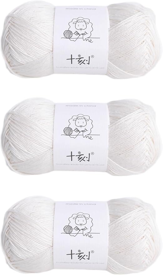 Linen Rayon Lyocell Blend Yarn, Superfine Fingering Weight (1), 150g/5.29oz (3 Strands, 50g/230yds per Strand)- 01 Snow