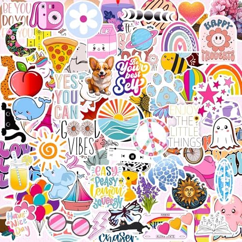 300 Pcs Preppy Stickers, Summer Stickers for Water Bottles Girls, Laptop Accessory Waterproof, Cute Decals for Phone Waterbottle MacBook Cup, Summer Themed Stickers for Teens
