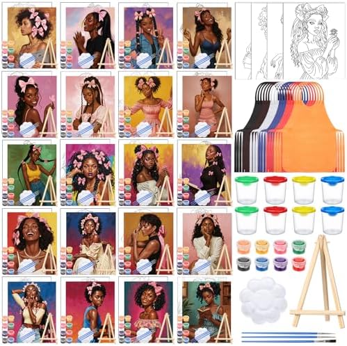 Sherr 140 Pcs 20 Set Pre Drawn Canvas Painting Kit, Bows Lady