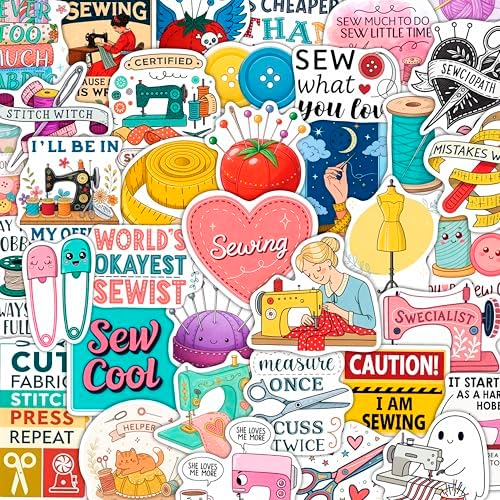 100Pcs Sewing Stickers and Decals for Water Bottle, Scrapbooking and Laptop - Sewing Party Supplies & Gifts - Quilting Stickers, Vinyl Decals - Gift for Women & Men