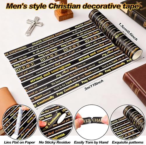 24 Rolls Christian Washi Tape Gifts, Gold Foil Black Religious