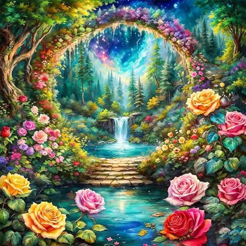 TYPUSOK Landscape Diamond Art Kits for Adults,Round Full Drill 5D Diamond Painting Kits for Beginners,Waterfall DIY Diamond Dots Pictures Gem Art Kit,Home Wall Decor 13.78x13.78in