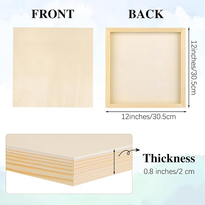 Aodaer 8 Pack Wood Panels 12 x 12 Inch Wooden Panels Canvas Unfinished Craft Wood Boards Panels for Art Crafts Acrylic and Oil Painting Pouring DIY Projects