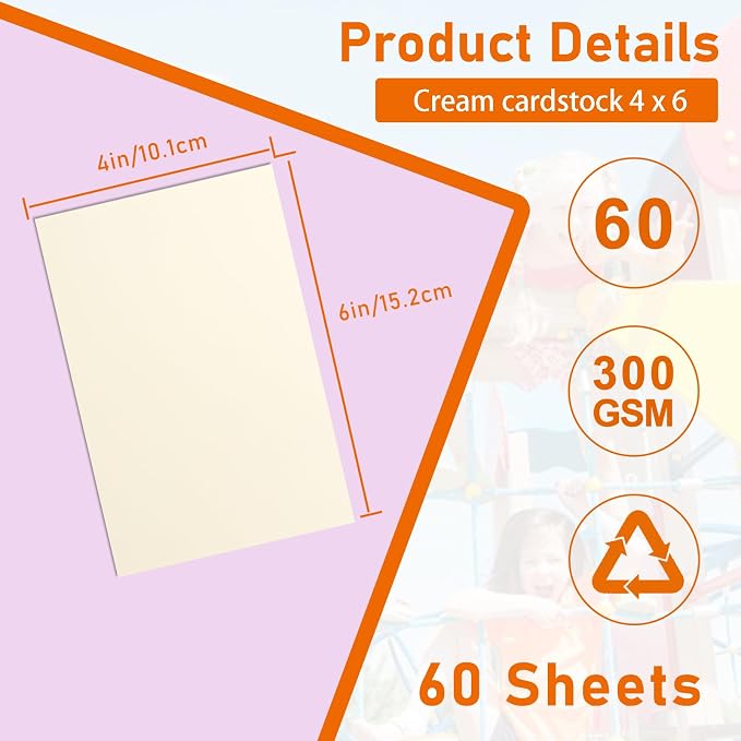 Guakicae 60 Sheets Cream Flat Cardstock 4 x 6 Ivory Paper 110lb